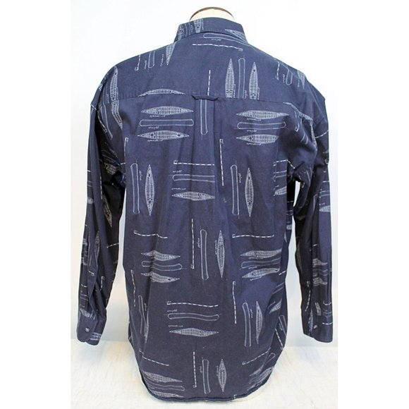 Chaps Ralph Lauren Men Sz L Blue Nautical Boat Sailboat Blueprint Hull Button up - Picture 6 of 10